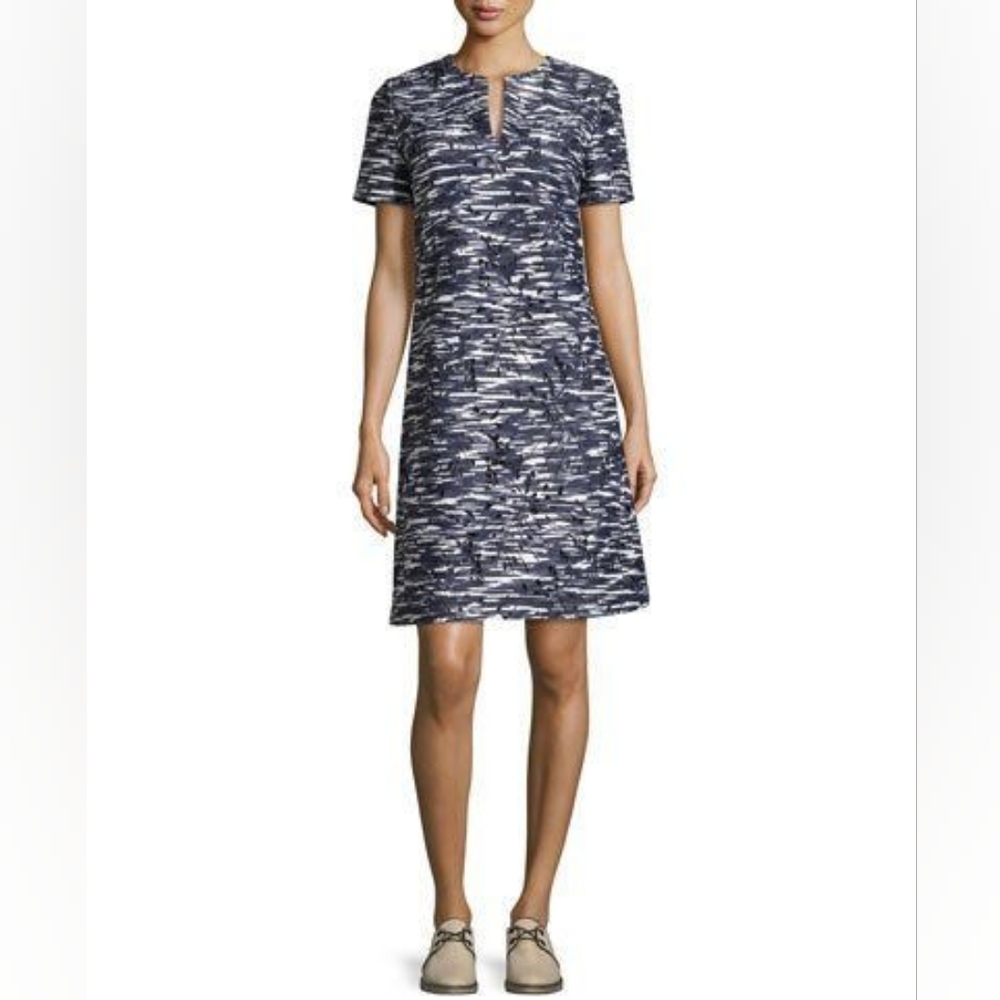 TORY BURCH Navy Dina Space-Dyed Cutout Dress Women's Size 4 Leaf Pattern